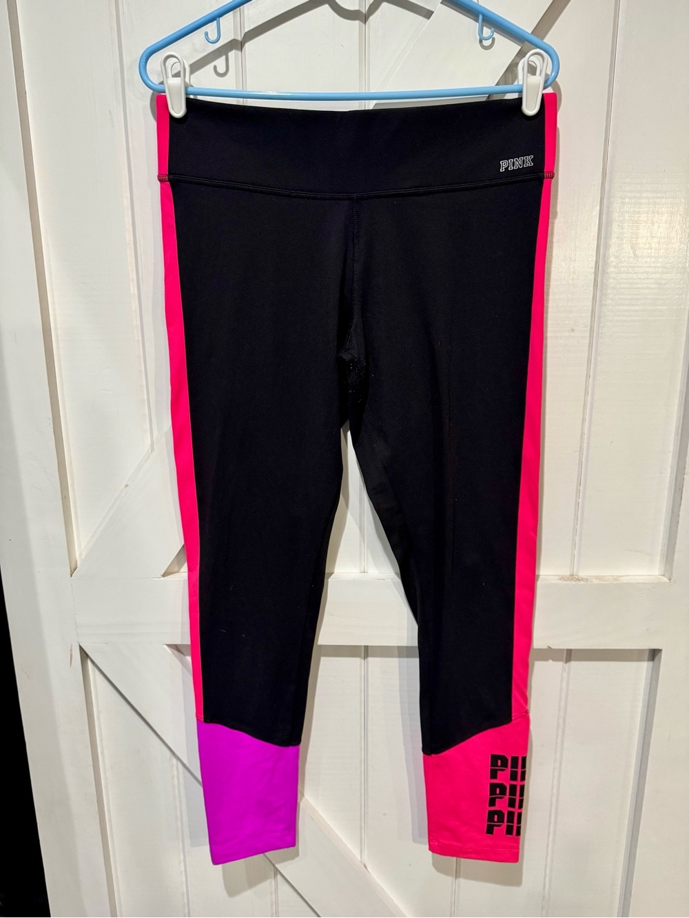 PINK Victoria’s Secret Ultimate Yoga Leggings Black Pink Colorblock Size Large